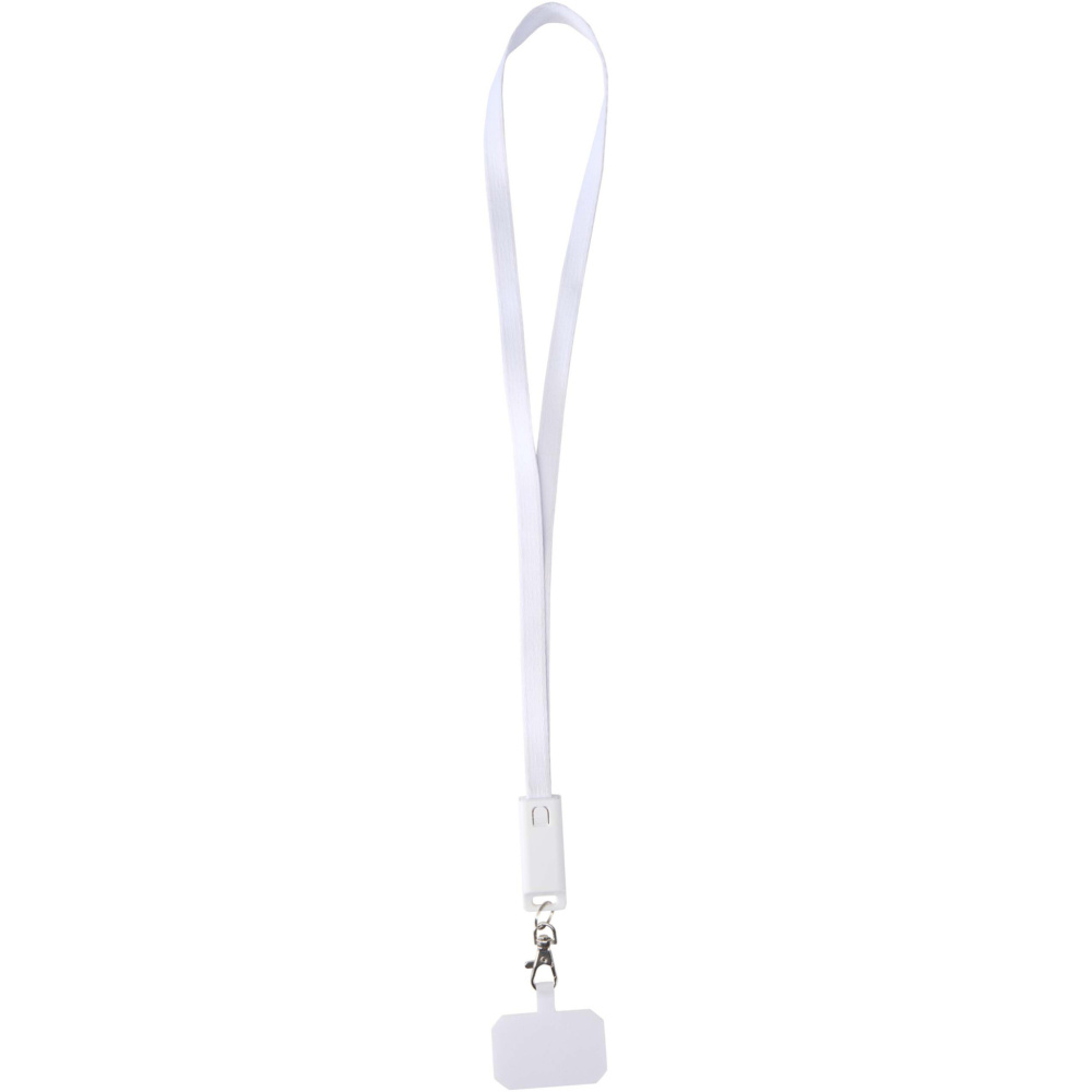 Logo trade advertising products picture of: Franz recycled plastic smartphone lanyard with built-in data sync and 65W fast charge 5-in-1 cable
